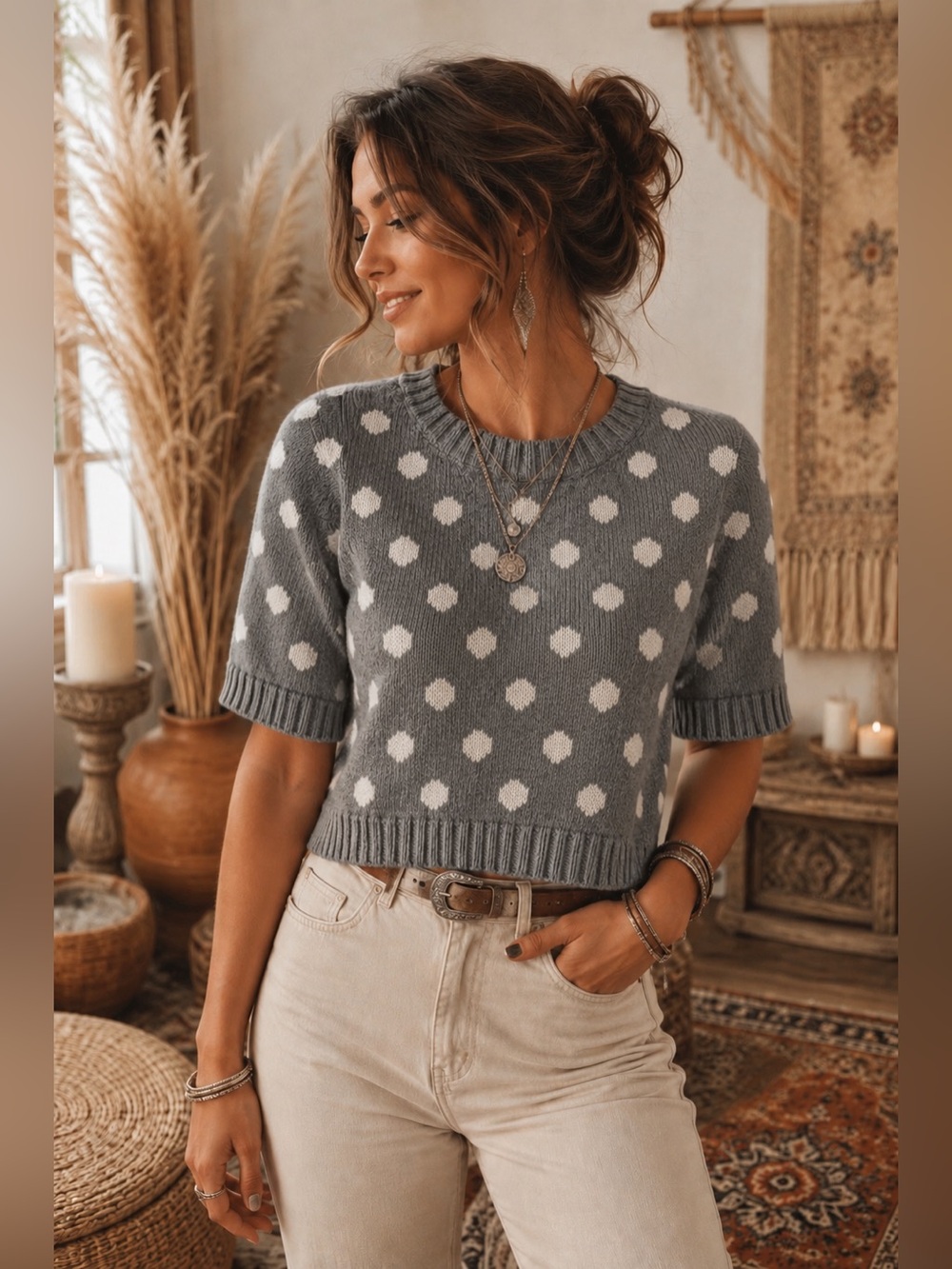 Blu Pepper Gray Polka Dot Sweater